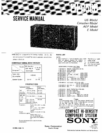 SONY FH-B5CD SONY FH-B5CD
COMPACT HI-DENSITY COMPONENT SYSTEM. SERVICE MANUAL
PART#(9-955-733-11)